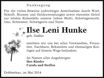 Traueranzeige von Ilse Leni Hunke von Uelzen