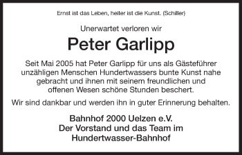 Traueranzeige von Peter Garlipp von Uelzen