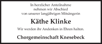 Traueranzeige von Käthe Klinke von Uelzen