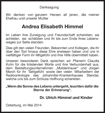 Traueranzeige von Andrea Elisabeth Himmel von Uelzen