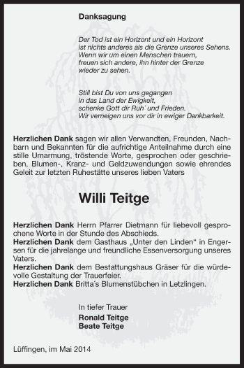 Traueranzeige von Willi Teitge von Uelzen