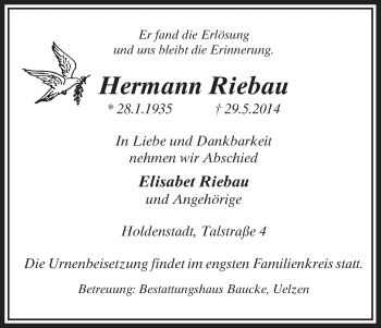 Traueranzeige von Hermann Riebau von Uelzen