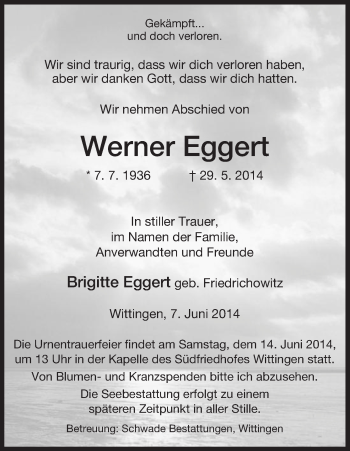 Traueranzeige von Werner Eggert von Uelzen