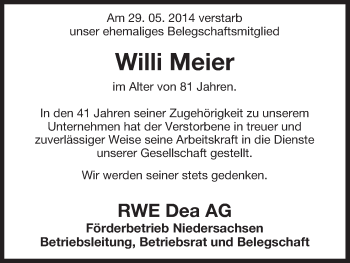 Traueranzeige von Willi Meier von Uelzen