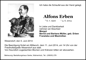 Traueranzeige von Alfons Erben von Uelzen