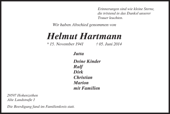 Traueranzeige von Helmut Hartmann von Uelzen