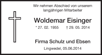 Traueranzeige von Woldemar Eisinger von Uelzen
