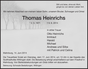 Traueranzeige von Thomas Heinrichs von Uelzen