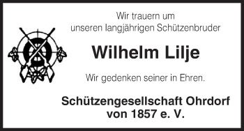 Traueranzeige von Wilhelm Lilje von Uelzen