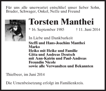 Traueranzeige von Torsten Manthei von Uelzen