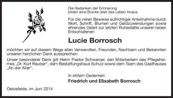 Traueranzeige von Lucie Borrosch von Uelzen