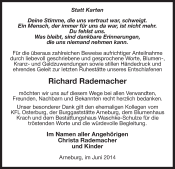 Traueranzeige von Richard Rademacher von Uelzen