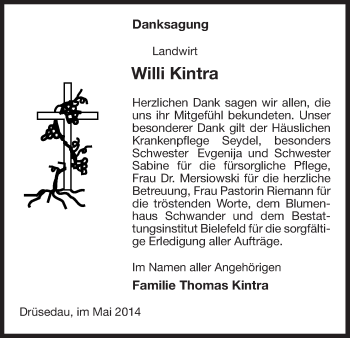 Traueranzeige von Willi Kintra von Uelzen