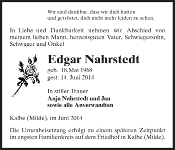 Traueranzeige von Edgar Nahrstedt von Uelzen