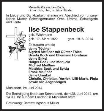 Traueranzeige von Ilse Stappenbeck von Uelzen