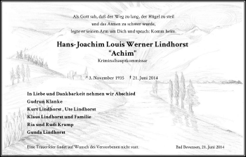 Traueranzeige von Hans-Joachim Louis Werner Lindhorst von Uelzen