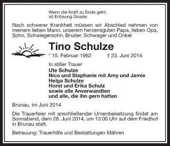 Traueranzeige von Tino Schulze von Uelzen