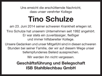 Traueranzeige von Tino Schulze von Uelzen