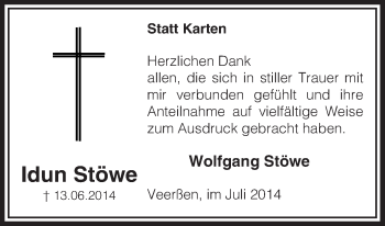 Traueranzeige von Idun Stöwe von Uelzen
