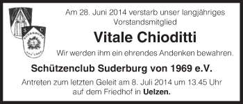 Traueranzeige von Vitale Chioditti von Uelzen