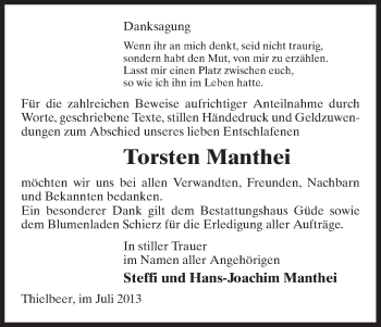 Traueranzeige von Torsten Manthei von Uelzen