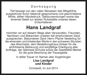 Traueranzeige von Hans Landgraf von Uelzen