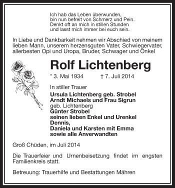 Traueranzeige von Rolf Lichtenberg von Uelzen