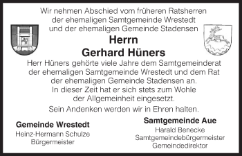 Traueranzeige von Gerhard Hüners von Uelzen