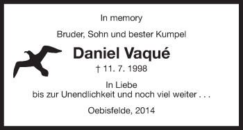 Traueranzeige von lie Daniel Vaquö von Uelzen