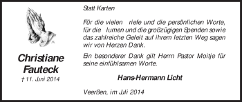 Traueranzeige von Christiane Fauteck von Uelzen