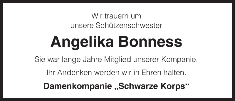  Traueranzeige für Angelika Bonness vom 19.07.2014 aus Uelzen