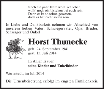 Traueranzeige von Horst Thunecke von Allgemeine Zeitung Uelzen