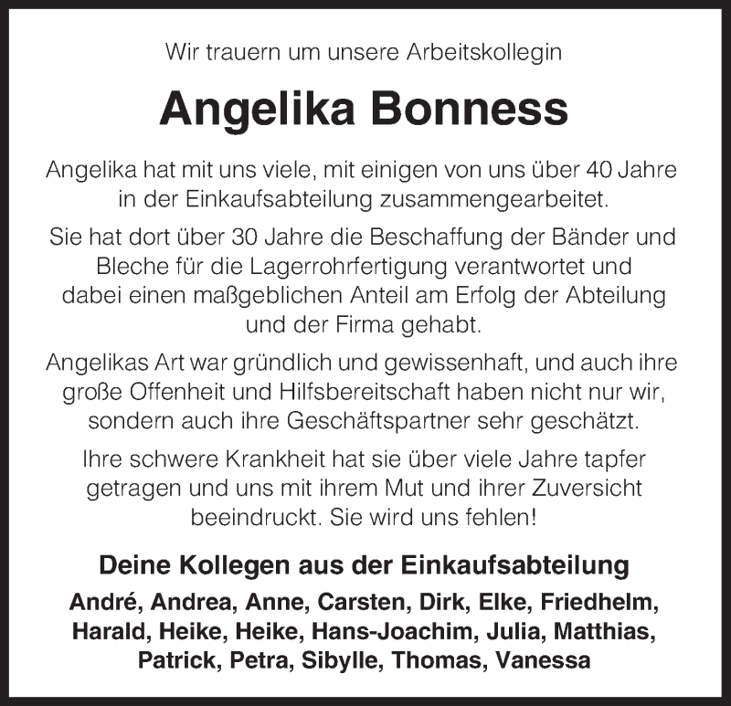  Traueranzeige für Angelika Bonness vom 19.07.2014 aus Uelzen