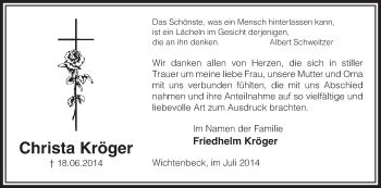 Traueranzeige von Christa Krröger von Uelzen