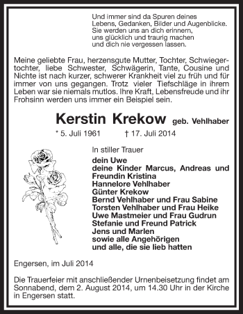 Traueranzeige von Kerstin Krekow von Uelzen