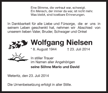 Traueranzeige von Wolfgang Nielsen von Uelzen