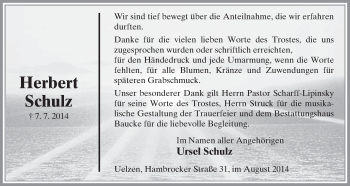 Traueranzeige von Herbert Schulz von Uelzen