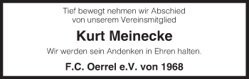 Traueranzeige von Kurt Meinecke von Uelzen