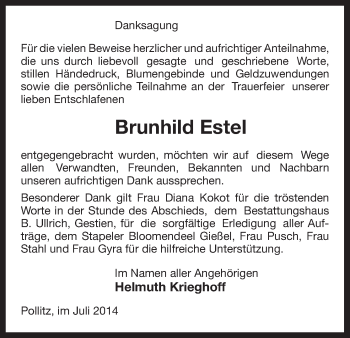 Traueranzeige von Brunhild Estel von Uelzen