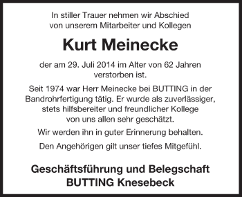 Traueranzeige von Kurt Meinecke von Uelzen