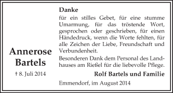 Traueranzeige von Annerose Bartels von Uelzen