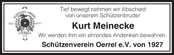 Traueranzeige von Kurt Meinecke von Uelzen