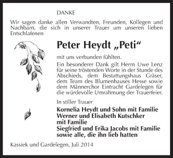 Traueranzeige von Peter Heydt von Uelzen