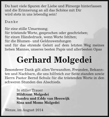 Traueranzeige von Gerhard Molgedei von Uelzen