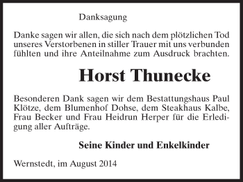 Traueranzeige von Horst Thunecke von Uelzen