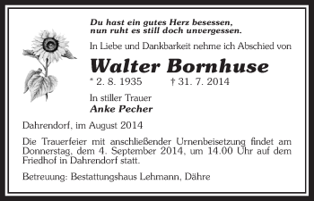 Traueranzeige von Walter Bornhuse von Uelzen