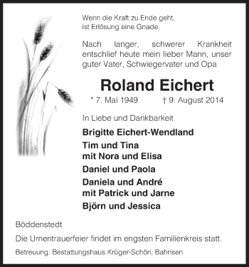 Traueranzeige von Roland Eichert von Uelzen