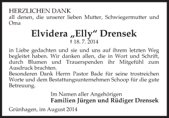 Traueranzeige von Elvidera Drensek von Uelzen