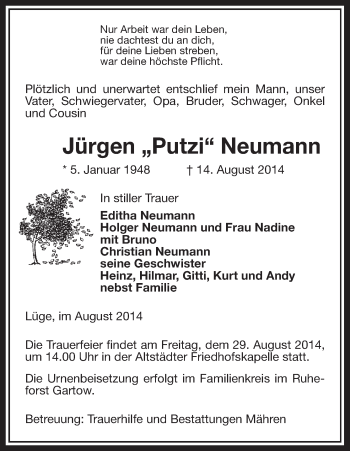 Traueranzeige von Jürgen Neumann von Uelzen