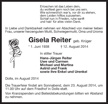 Traueranzeige von Gisela Reiter von Uelzen